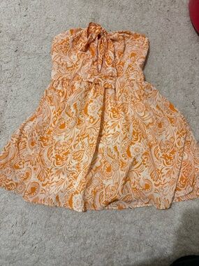 SHEIN Orange and Cream Floral Halter Sundress